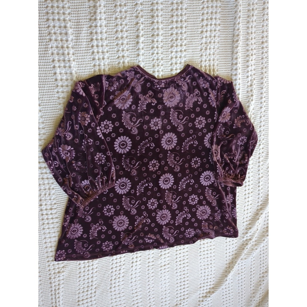 LOGO Lori Goldstein Velvet Floral Tunic Top Sz 2X  Purple‎ Pullover 3/4 Sleeves
